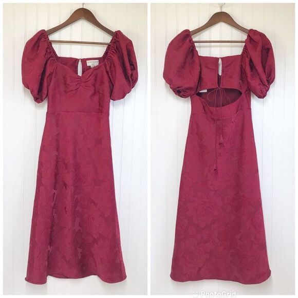 SACHIN & BABI Gabby Red Puff Sleeve Midi Dress Open Tie Back Size Cherry 0 New - Picture 2 of 14